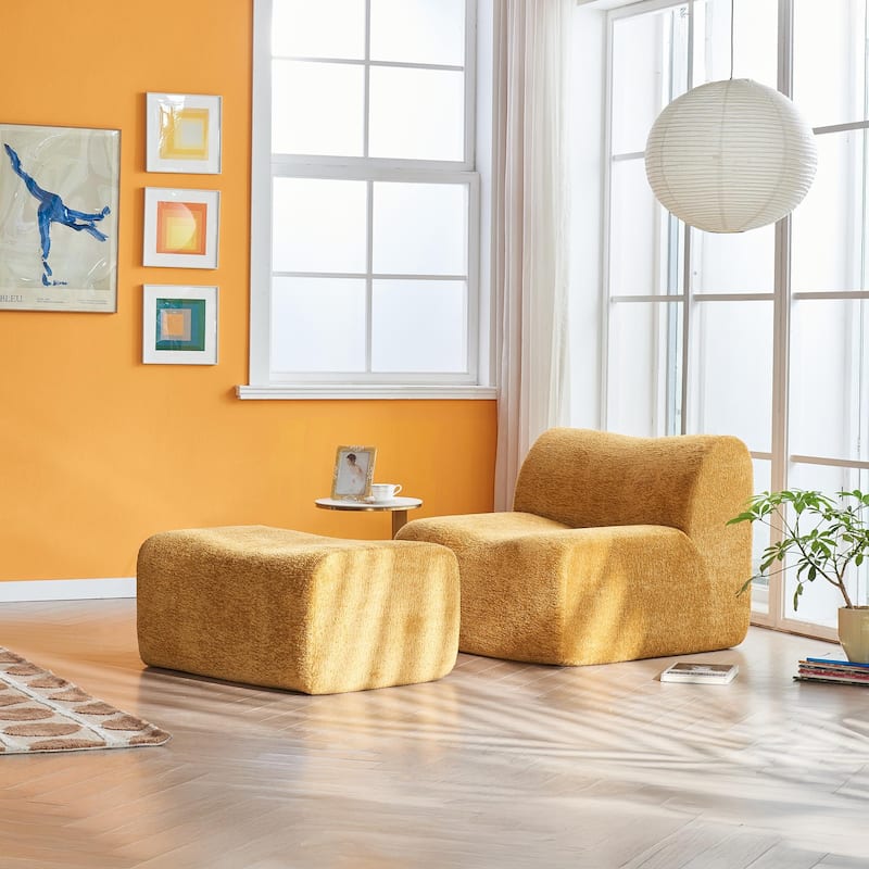 Comfortable and Space-Saving Single Foam Compression Sofa Chair with Footrest + Pillow