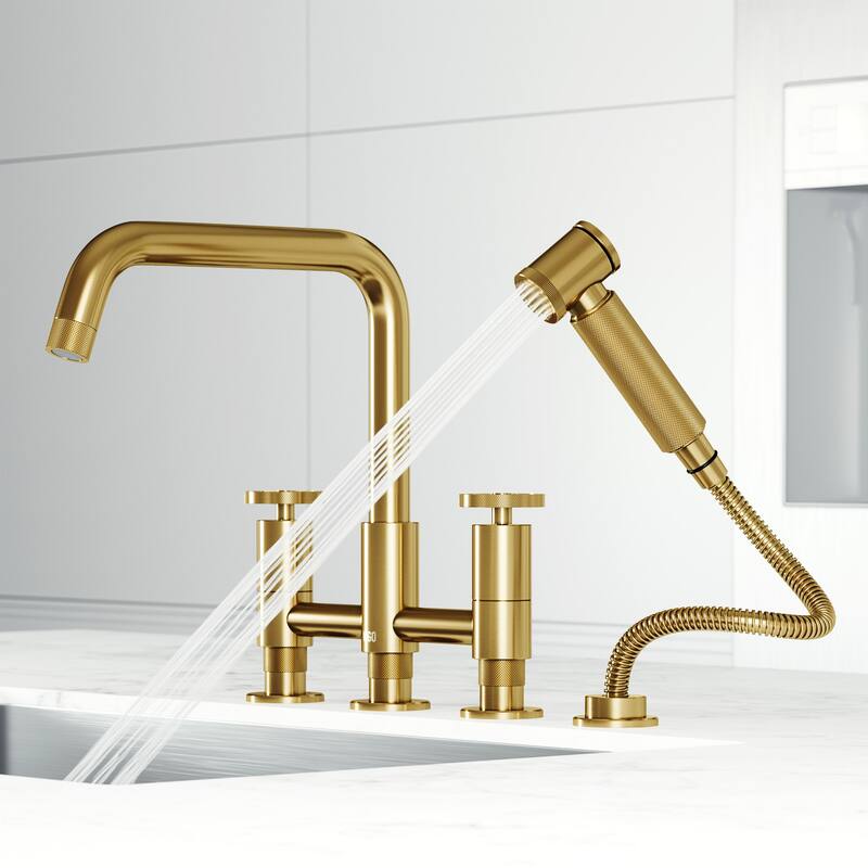 VIGO Cass 12" H 2-Handle Widespread Bridge Pull-Out Sprayer Kitchen Faucet