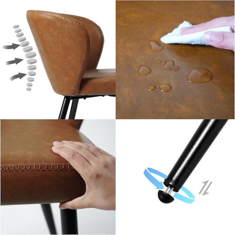 PU-Dining Chairs, Upholstered & Comfortable Seat, Metal Legs Side Chair, Set of 2, Brown