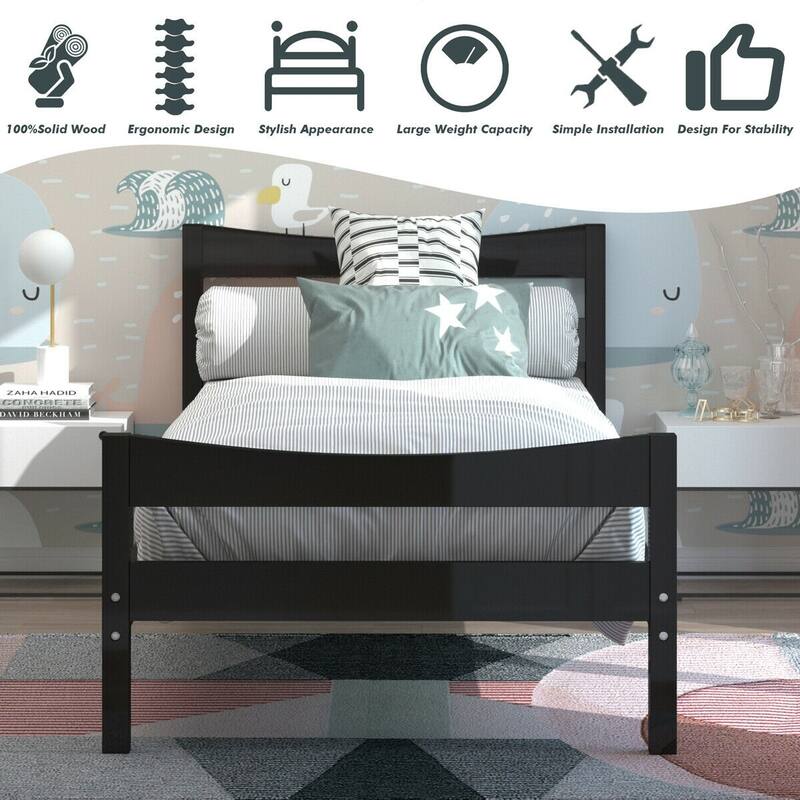 Pine Wood Twin Size Platform Bed Frame with Slat Support and Headboard-Footboard