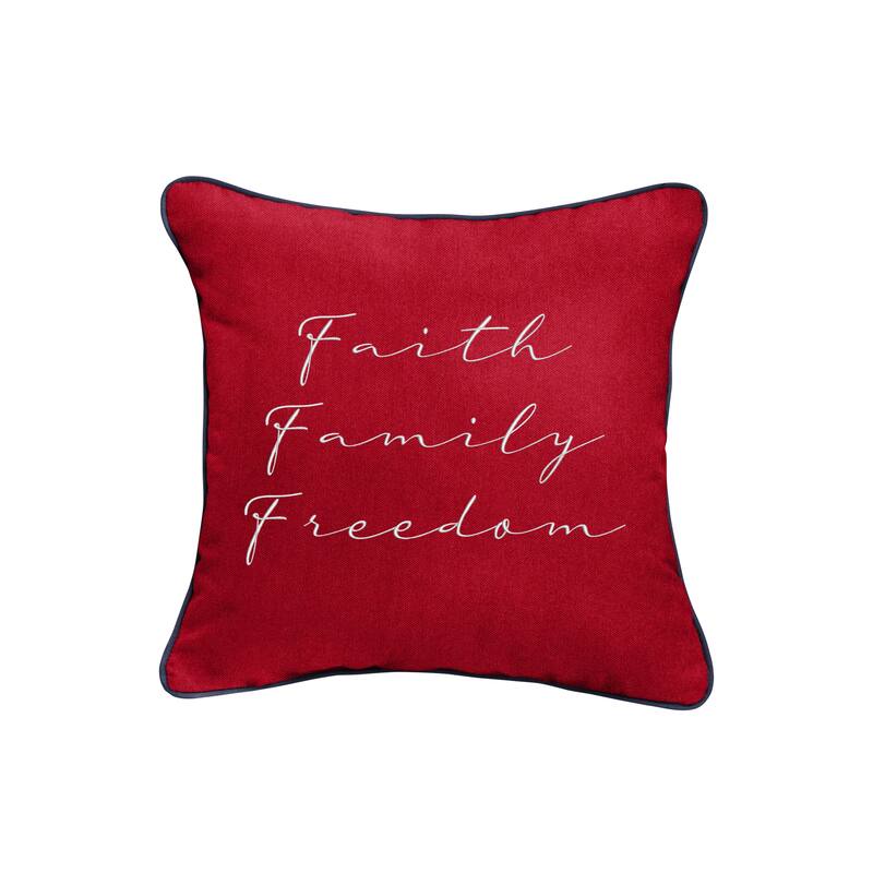 Mozaic Embroidered Faith Family Freedom Indoor/Outdoor Square Pillow - Red & Navy