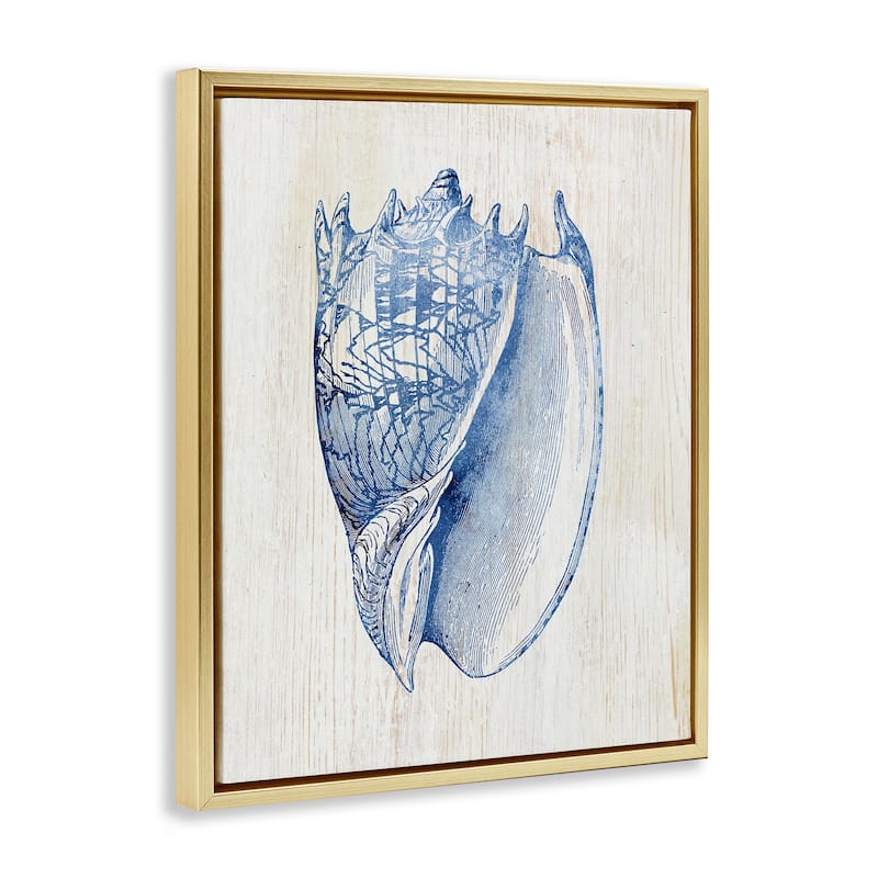 Stupell Nautical Soft Blue Conch Framed Floater Canvas Wall Art Design By Susan Arnot