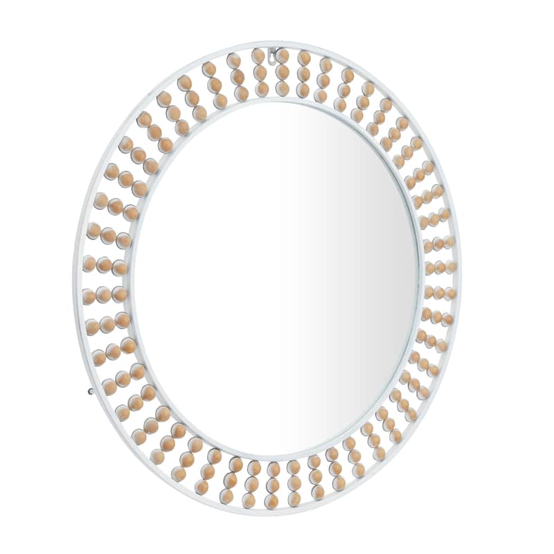 Metal Wall Mirror with Beaded Detailing - White or Black - Roche River Decor