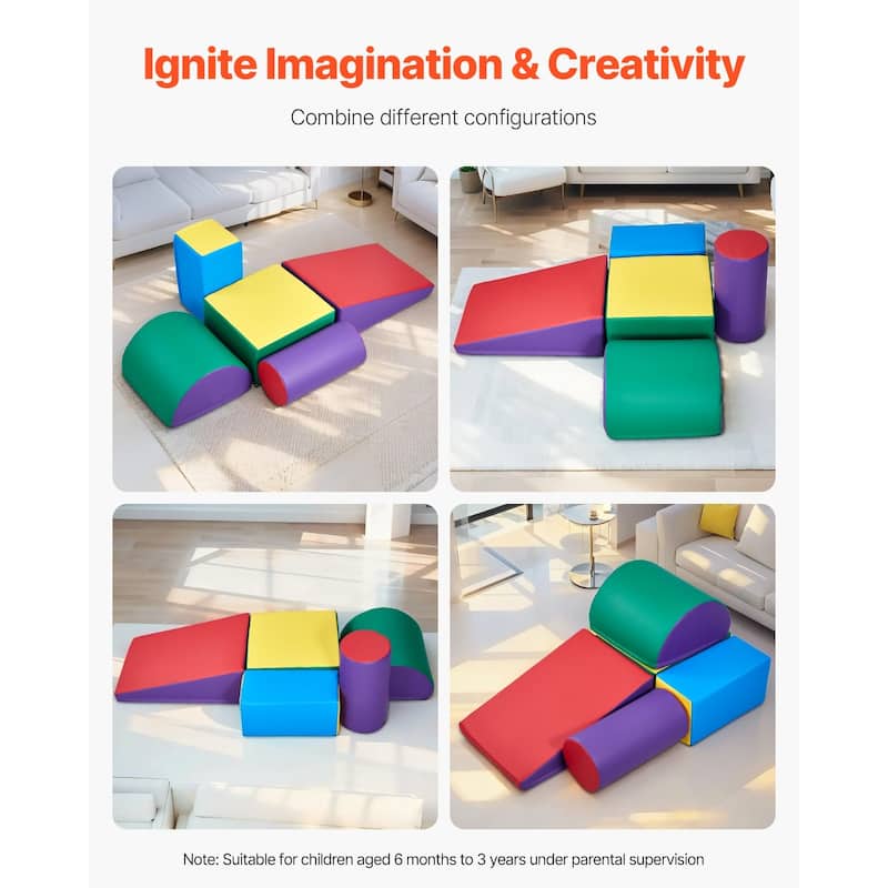 5-Piece Set Multi Color PU Leather 5-Piece Foam Climbing Blocks Set for Kids and Safe - Multi Color - N/A
