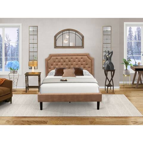Platform Bedroom Set- Dark Brown Faux Leather Upholstered Bed with Black Legs - Distressed Jacobean Nightstand(Size Options)