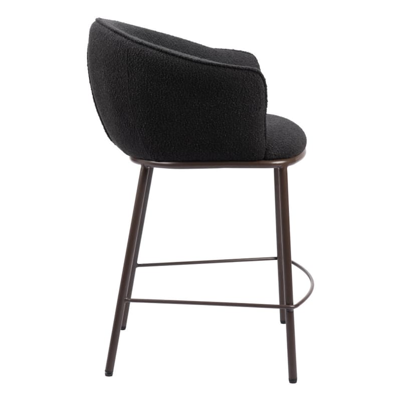 26-Inch Shearling Black Upholstered Seat Bar Chair with Arms and Footrest Bronze Metal Legs - 37”H x 24.4”W x 24”D