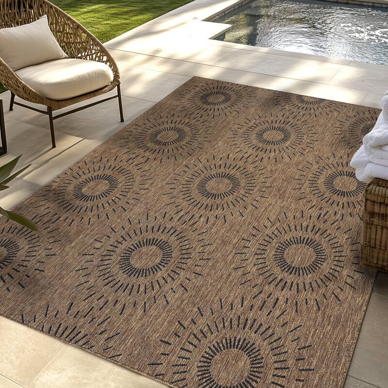 Gertmenian Tropea Tiaret Indoor Outdoor Flatweave Rug, Boho Sunburst Design
