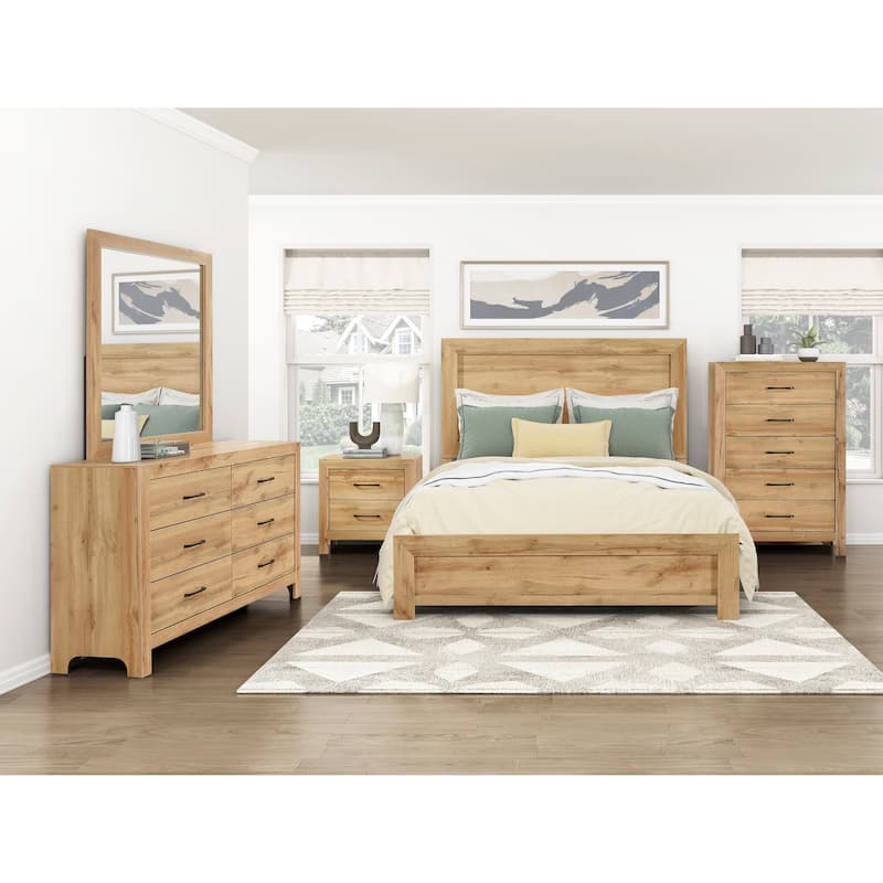 Rustic Natural Finish Eastern King Bed Frame - Headboard, Footboard & Rails Included, Easy Assembly, Scratch-Resistant