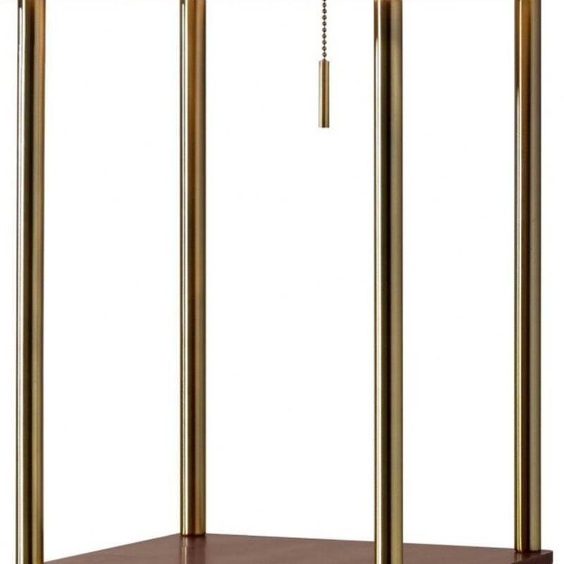 Brass Metal Column Floor Lamp with Gray Fabric Shade and USB Port 62 Inch - 12.5” x 12.5” x 62.25” (D x W x H)