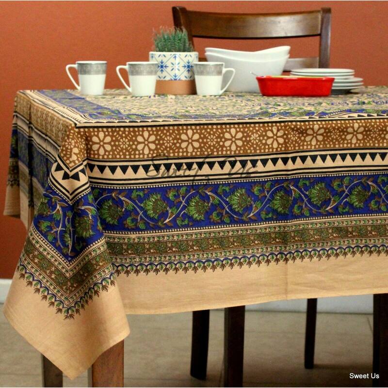 Cotton Blessed Floral Tablecloth Rectangle - 70 x 104 in - Blue