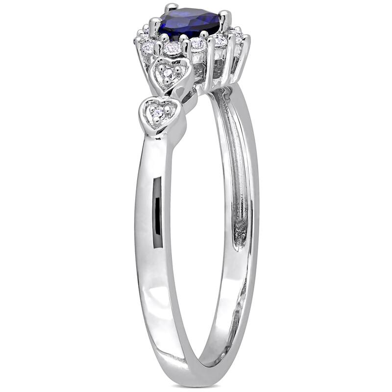 Miadora Sterling Silver Created Blue and White Sapphire Diamond Accent Heart Halo Ring