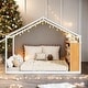 preview thumbnail 15 of 24, Twin Size House Bed with Roof, Handy Side Shelves, and Warm LED Lights for Kids