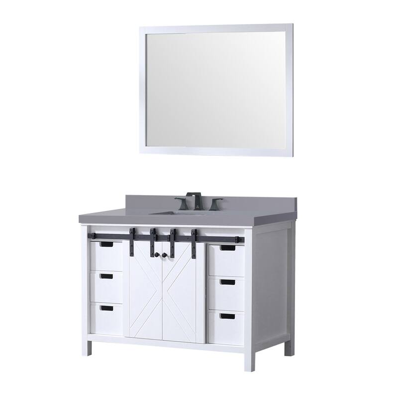 Marsyas Bath Vanity, Grey Quartz Countertop, Faucet Set and Mirrors