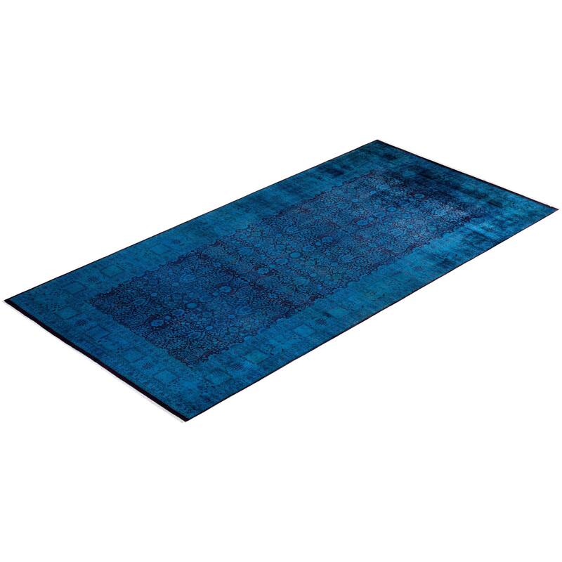 Overton Hand Knotted Wool Vintage Inspired Modern Contemporary Overdyed Blue Area Rug - 6' 3" x 12' 8"