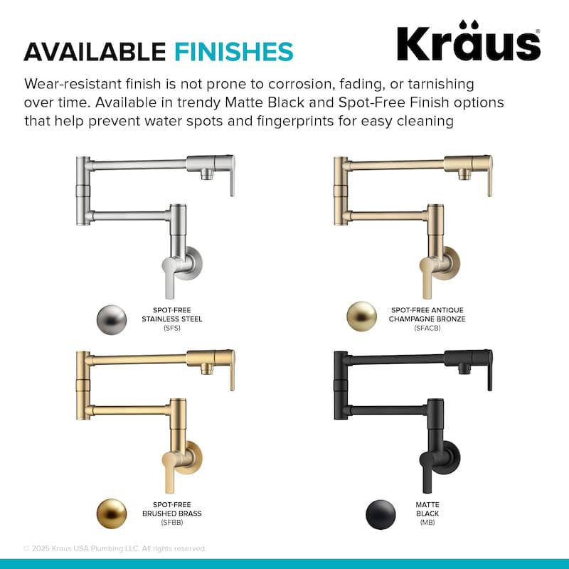 KRAUS Oletto Wall Mount Pot Filler Kitchen Faucet with Retractable Arm
