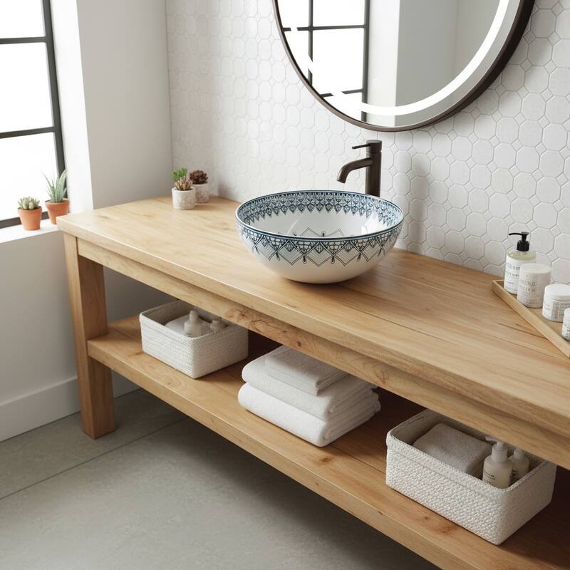 16" Round Artistic Ceramic Vessel Sink - Pattern 1