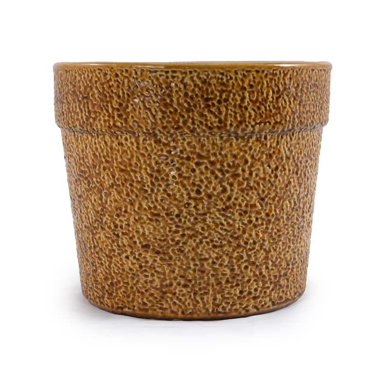 Set of 3 Antique Yellow Ceramic Planters 15 Inch Square Outdoor Garden Pots with Drainage Weather Resistant