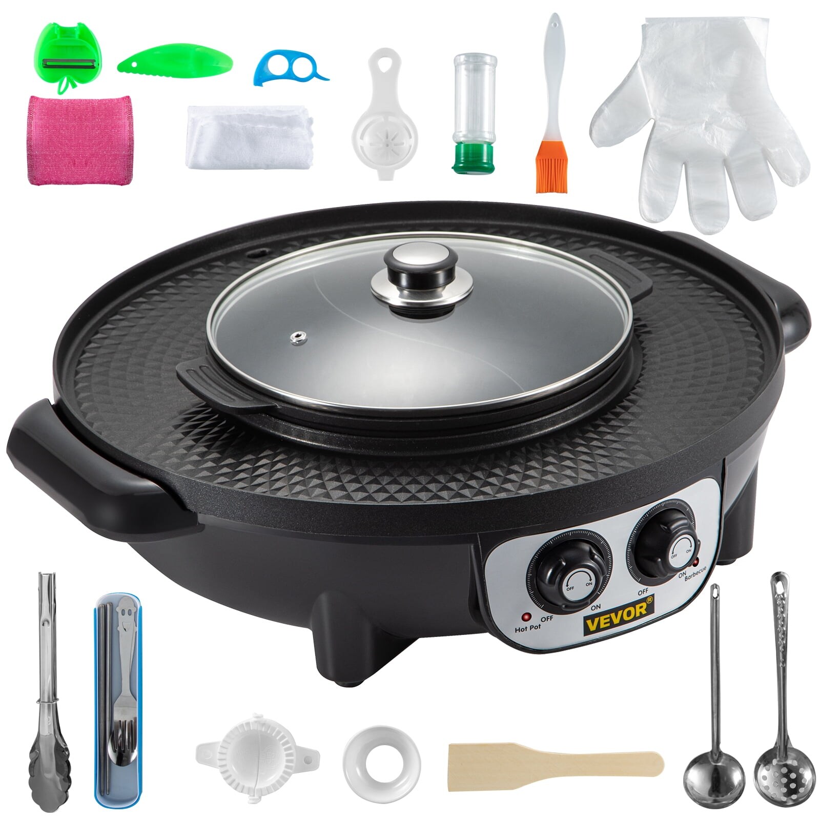 2 in 1 Hot Pot and Grill, 2200W BBQ Pan Grill and Hot Pot, Multifunctional Teppanyaki Grill Pot with Dual Temp Control - 36618522