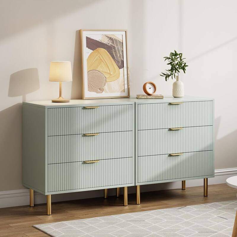 3 Drawer Dresser, Wood Chest of Drawers Organizer Storage with Gold Handle, Small Storage Cabinet