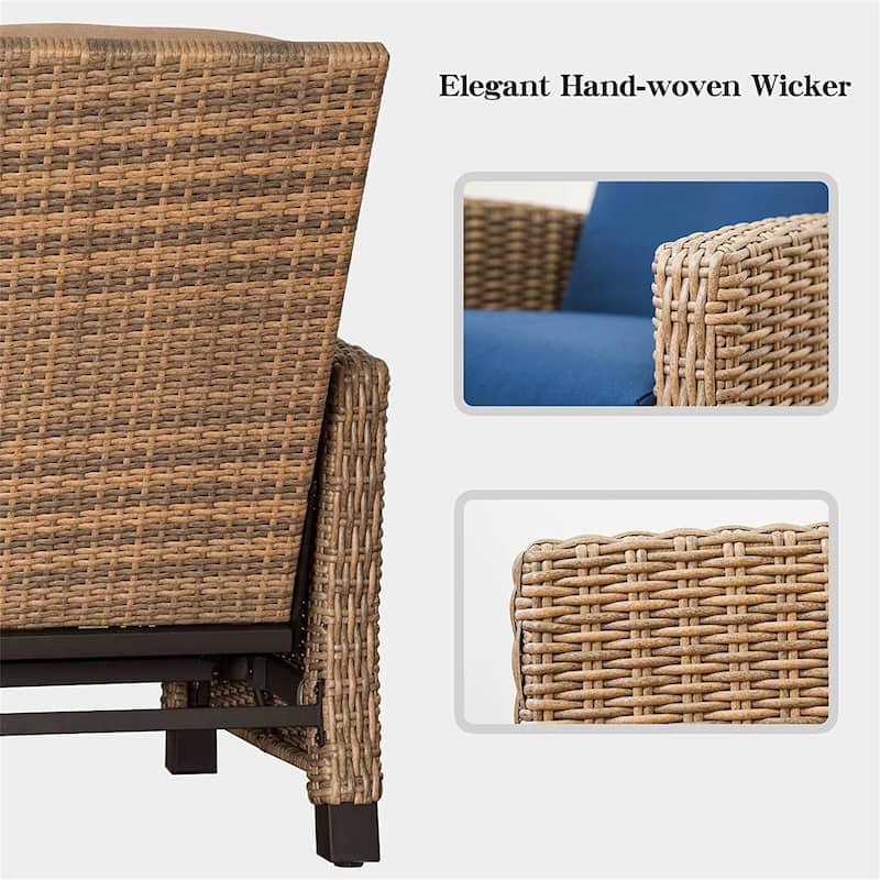 Blue Wicker Outdoor Patio Recliner Chair with Blue Cushion，1 Chair - N/A
