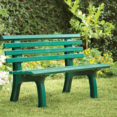 48" x 28" Two-Seater Ergonomic Weatherproof Green PVC Garden Bench