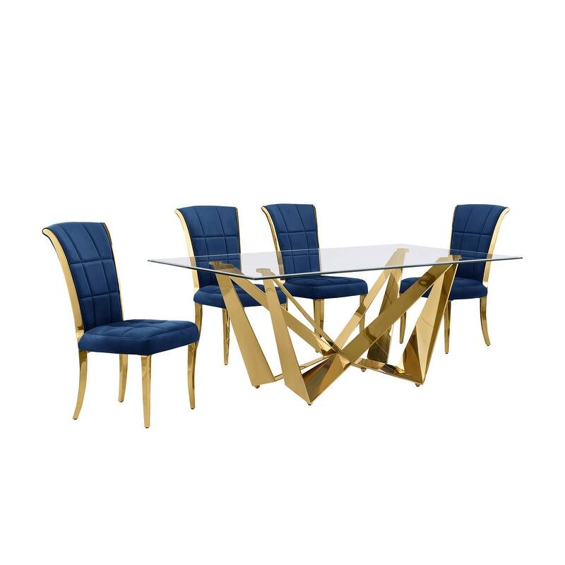 Best Quality Furniture D400/1-SC320-7 Dining Set with 78" 12mm Glass with Bevel
