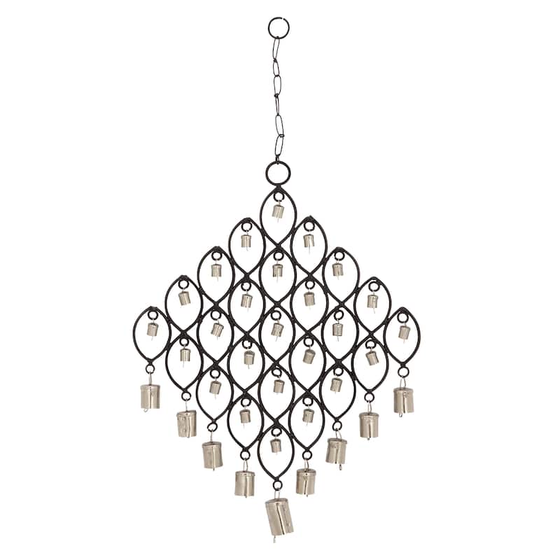Black Metal Windchime with Bells and Chain Ring Hanger