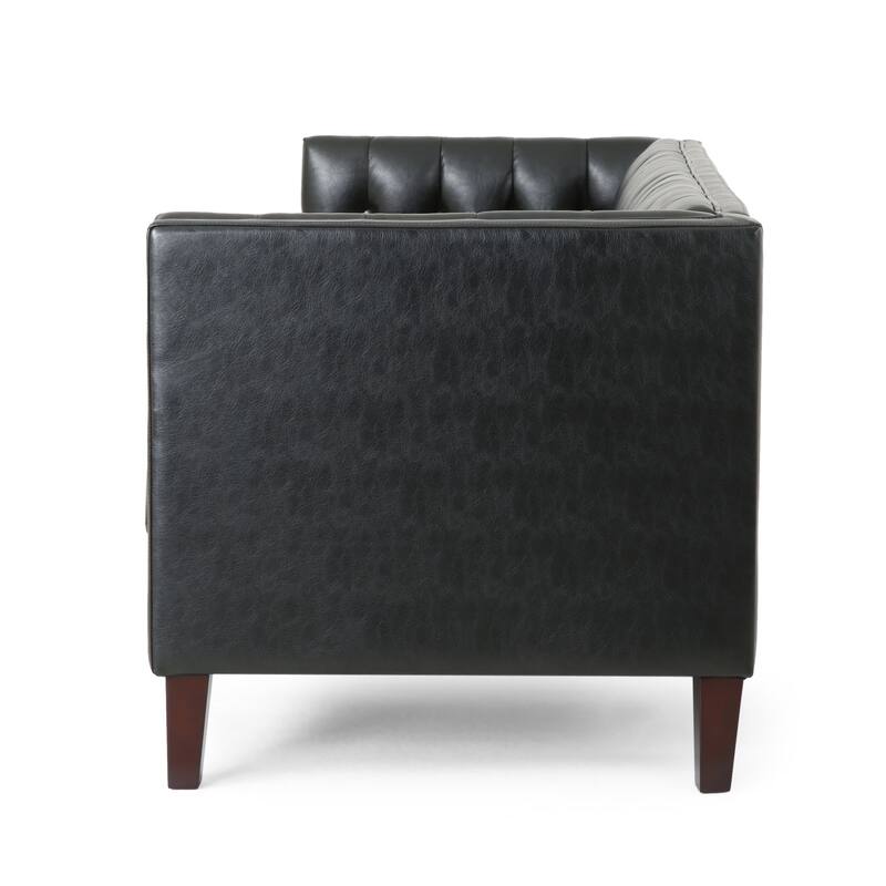 3-Seat Sofa with Tufted Back, Smooth Upholstery, Birch Legs
