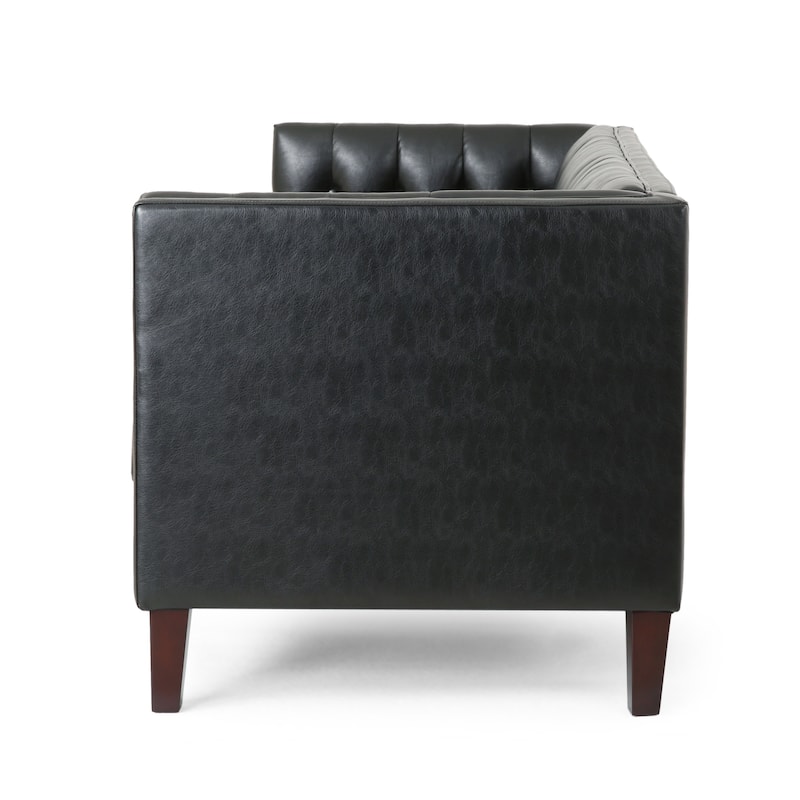 75.50" Faux Leather Sofa Couch with Wood Legs, Apartment Loveseat, Retro Upholstered Sofa for Living Room