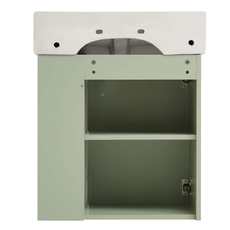 Wall-Mounted Bathroom Vanity Small Space Floating Cabinet with Sink, Wave-Patterned Door, Metal Handle and Right Side Storage