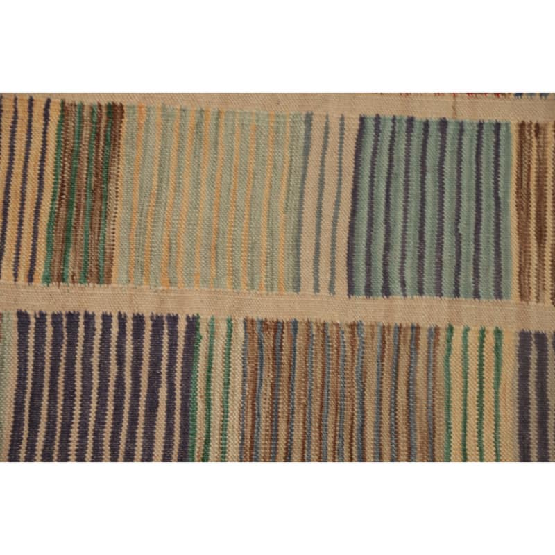 Hand Woven Oriental 100% Wool Carpet Southwestern Modern Multi-Colored Kilim Runner Rug - 12' 1'' X 2' 10''
