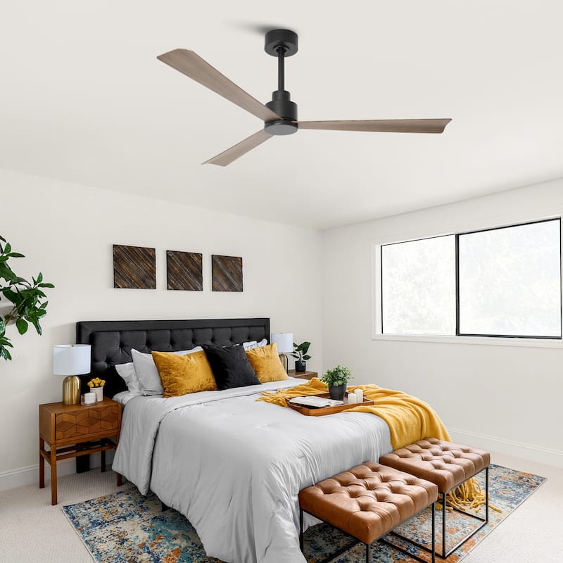 52 in. Matte Black Industrial Reversible DC Motor Ceiling Fan - 52" L x 52" W x 11.6" H