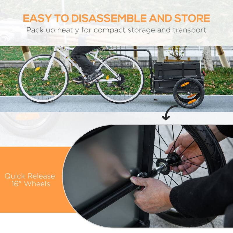 Aosom Bike Cargo Trailer, Bicycle Trailer Wagon Cart with Removable Storage Box, Folding Frame, Quick Release 16" Wheels