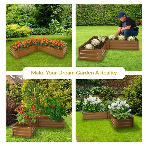 Sunnydaze L-Shaped Galvanized Steel Raised Garden Bed - Bed Bath
