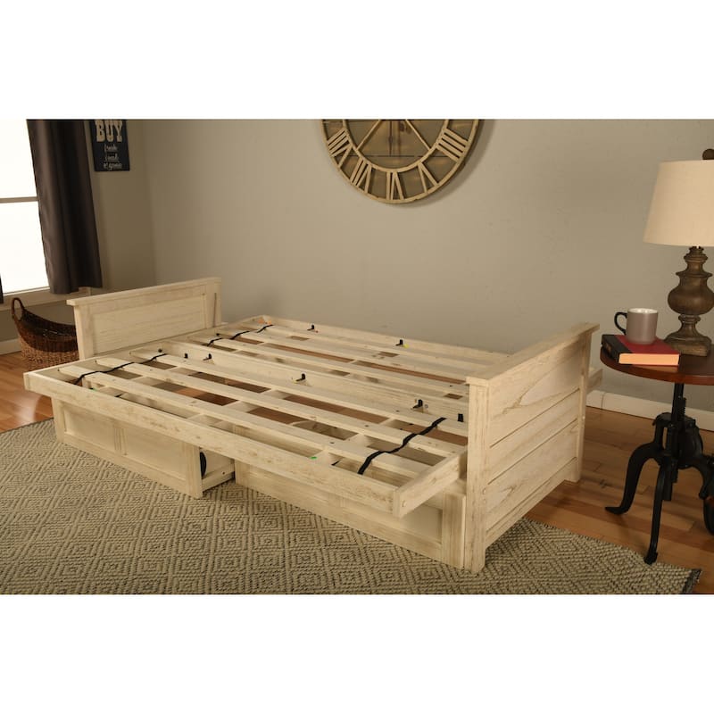 Somette Lexington Full-size Futon Set with Storage in Weathered White Finish with Mattress