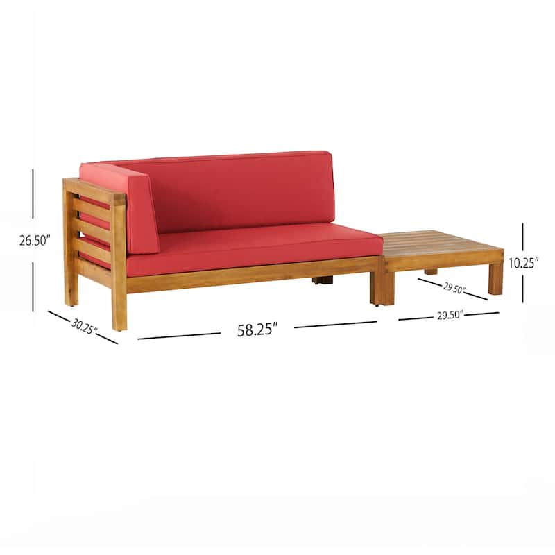 Oana Outdoor Acacia Wood Left Arm Loveseat and Coffee Table Set with Cushion by Christopher Knight Home