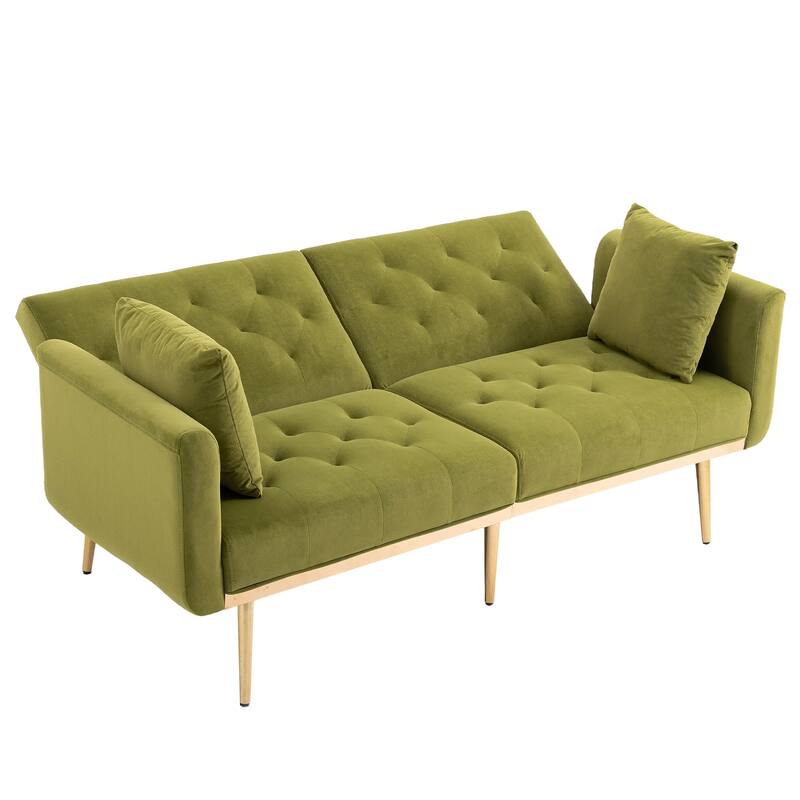 65.35" Velvet Futon Sofa Bed with Adjustable Backrest