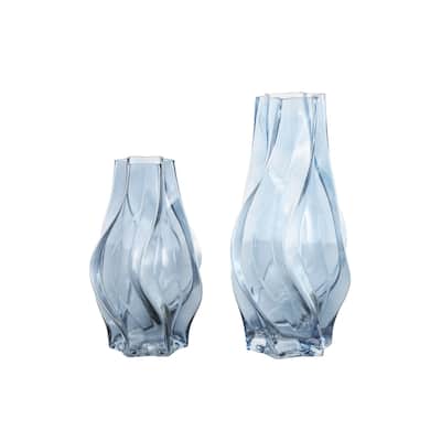 Glass Wavy Ombre Decorative Vase - Set of 2 Blue or Yellow - Roche River Decor