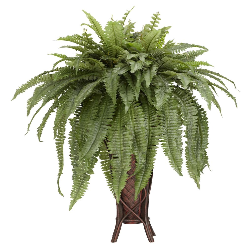 Silk Fern Plant with Stand - 40 Inch Coastal Craftsman Faux Plant for Home Office Decor - 3.17ft.