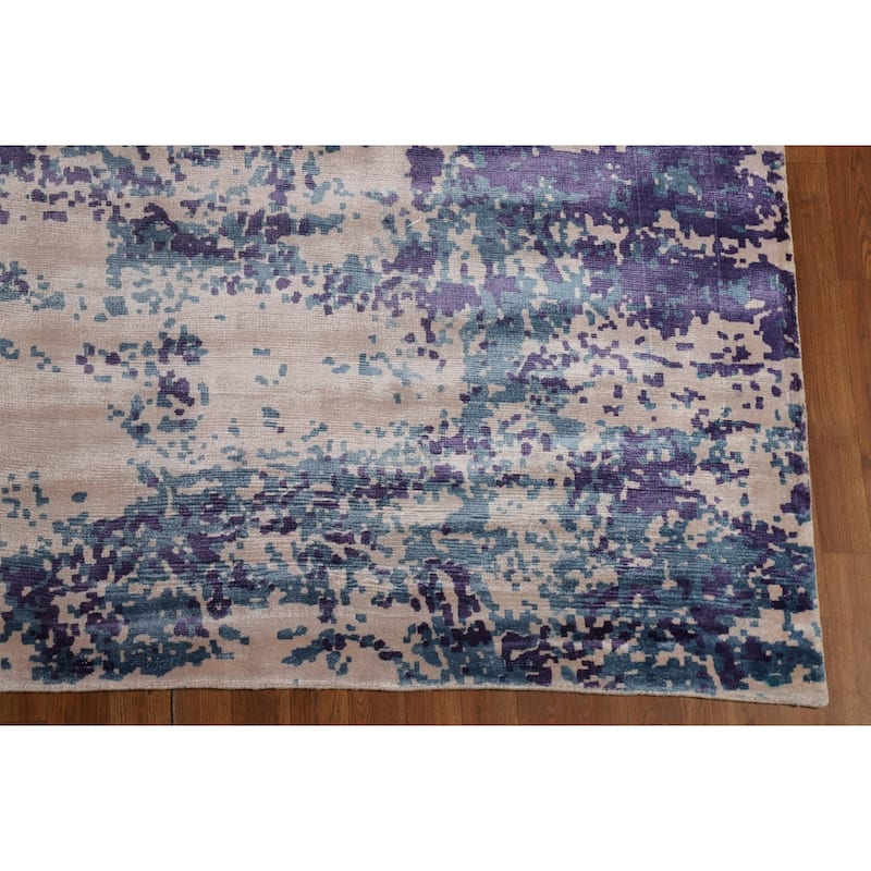 Contemporary Abstract Indian Rug Hand-Knotted Dining Room Wool Carpet - 9'8"x 12'9"