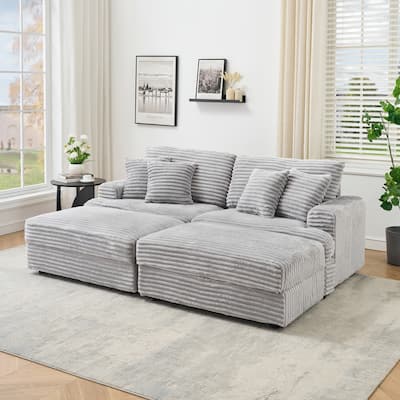 Modern 79.3" Corduroy Sofa with 4 Matching Toss Pillows for Living Room