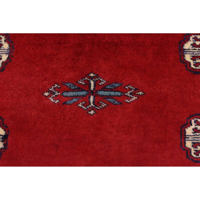 Southwestern Bokhara Conner Red Blue Hand Knotted Rug - 4'1'' x 6'0''