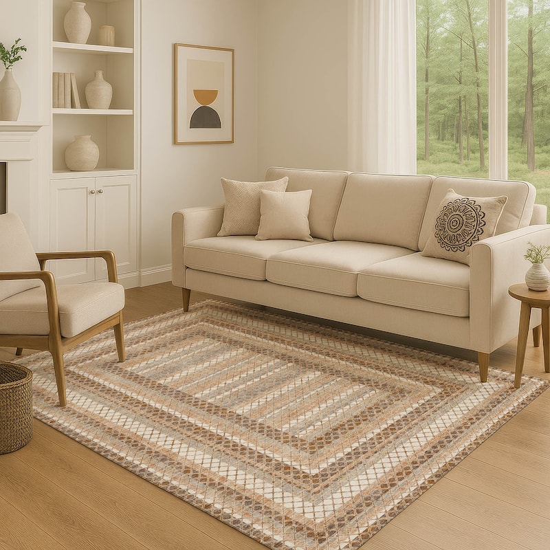 Premium Washable Super Soft Modern Borders Mayfield Rug - Chocolate - 3' x 5'