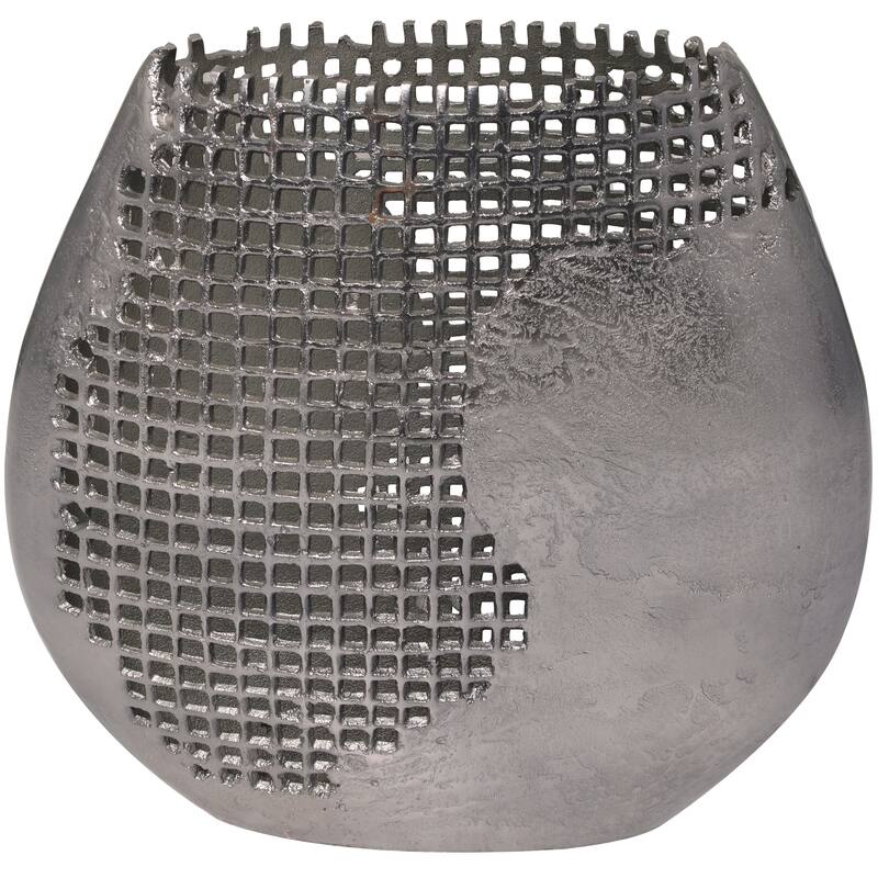 Dark Gray Aluminum Metal Grid Inspired Abstract Vase with Open Frame Design