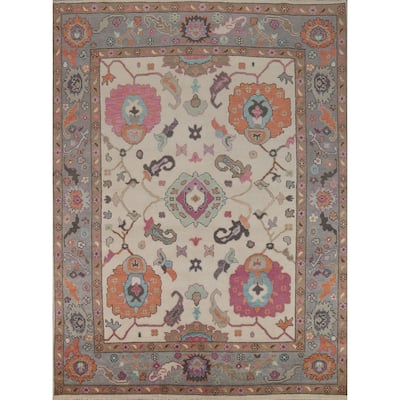 Ivory Floral Oushak Indian Area Rug Handmade Wool Carpet - 7'11" x 10'0"