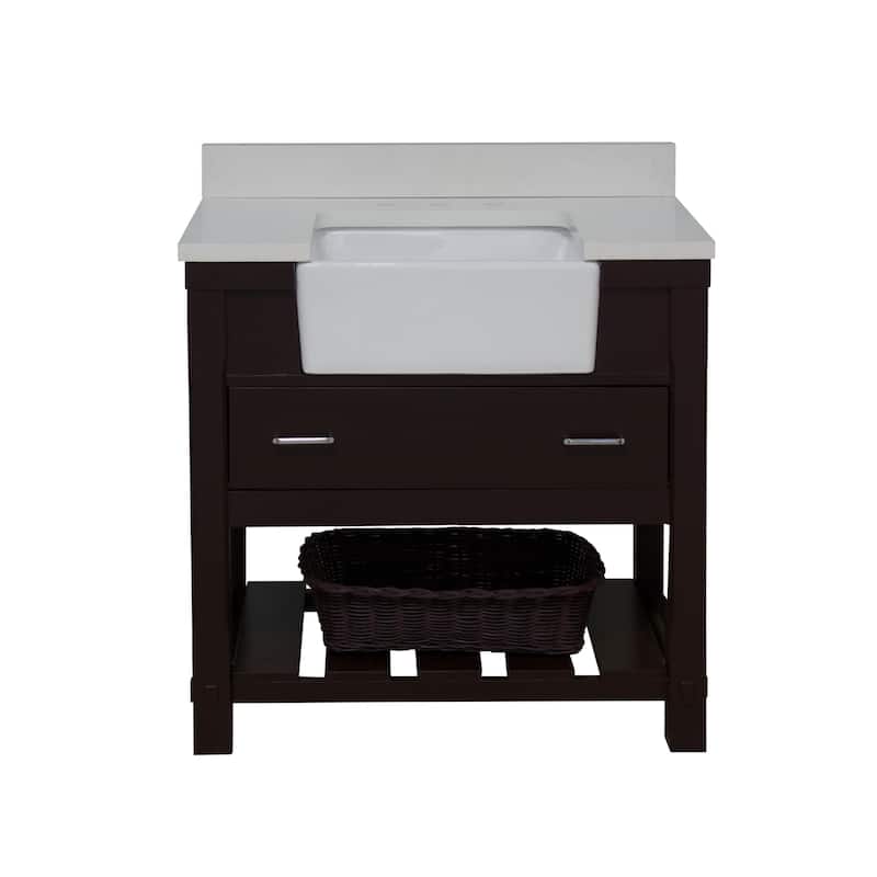 KitchenBathCollection Charlotte 36" Farmhouse Bathroom Vanity with Quartz Top