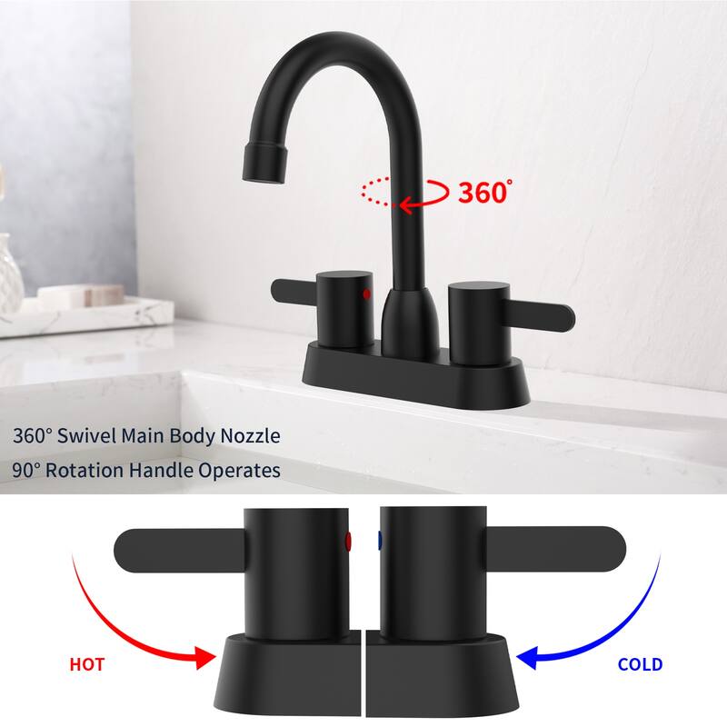 2 Handles Bathroom Sink Faucet, Matte Black Centerset RV Bathroom Faucets for 3 Hole