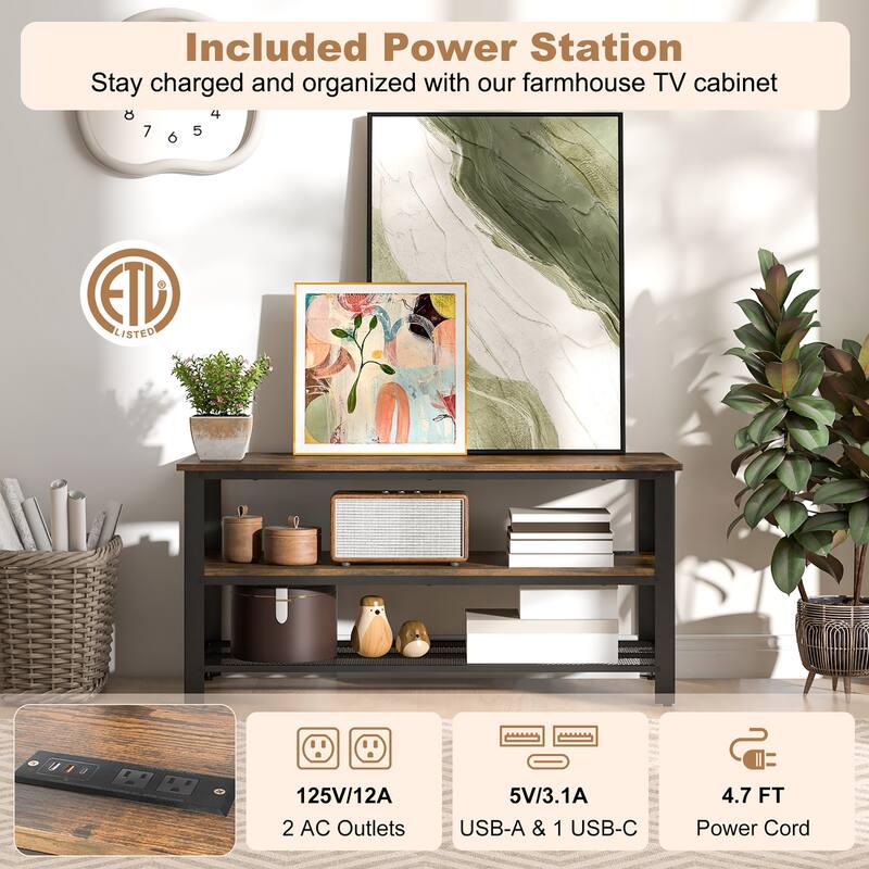 Gymax 3-tier TV Stand for TVs up to 50 Inches w/ Power Outlets USB