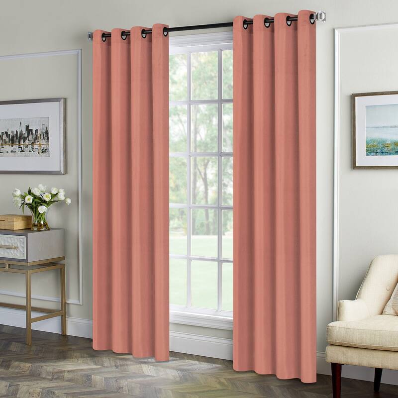 Rockwell Linear Woven Grommet Window Curtain Panel, 54x84 Inches - 54x84 Inches - Blush