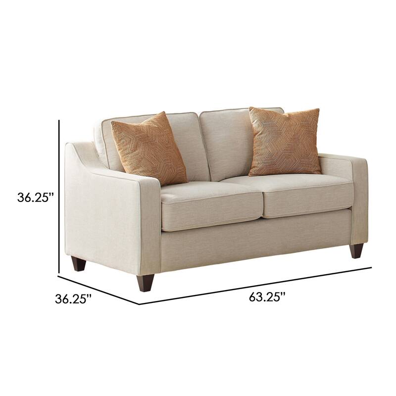 Leo 64 Inch Contemporary Loveseat with 2 Pillows, Chenille Fabric, Beige
